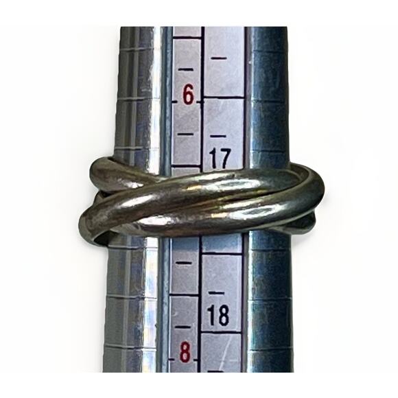 Vintage Sterling Silver 3 Band Rolling Ring Size 7 Interlocking Spinner Style - Picture 9 of 12